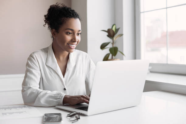 istock Woman working in office, have meeting online 1388227608