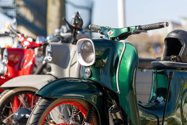 Jersey, U.K. - June 8, 2013: BSA vintage English motorbike at People's park Summer carshow.