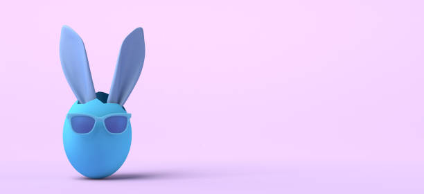 istock Easter egg with Easter bunny ears and sunglasses. Copy space. 3D illustration. 1388230717