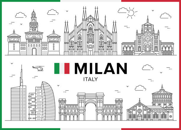 illustrazioni stock, clip art, cartoni animati e icone di tendenza di milano, italia, set di icone vettoriali - milan