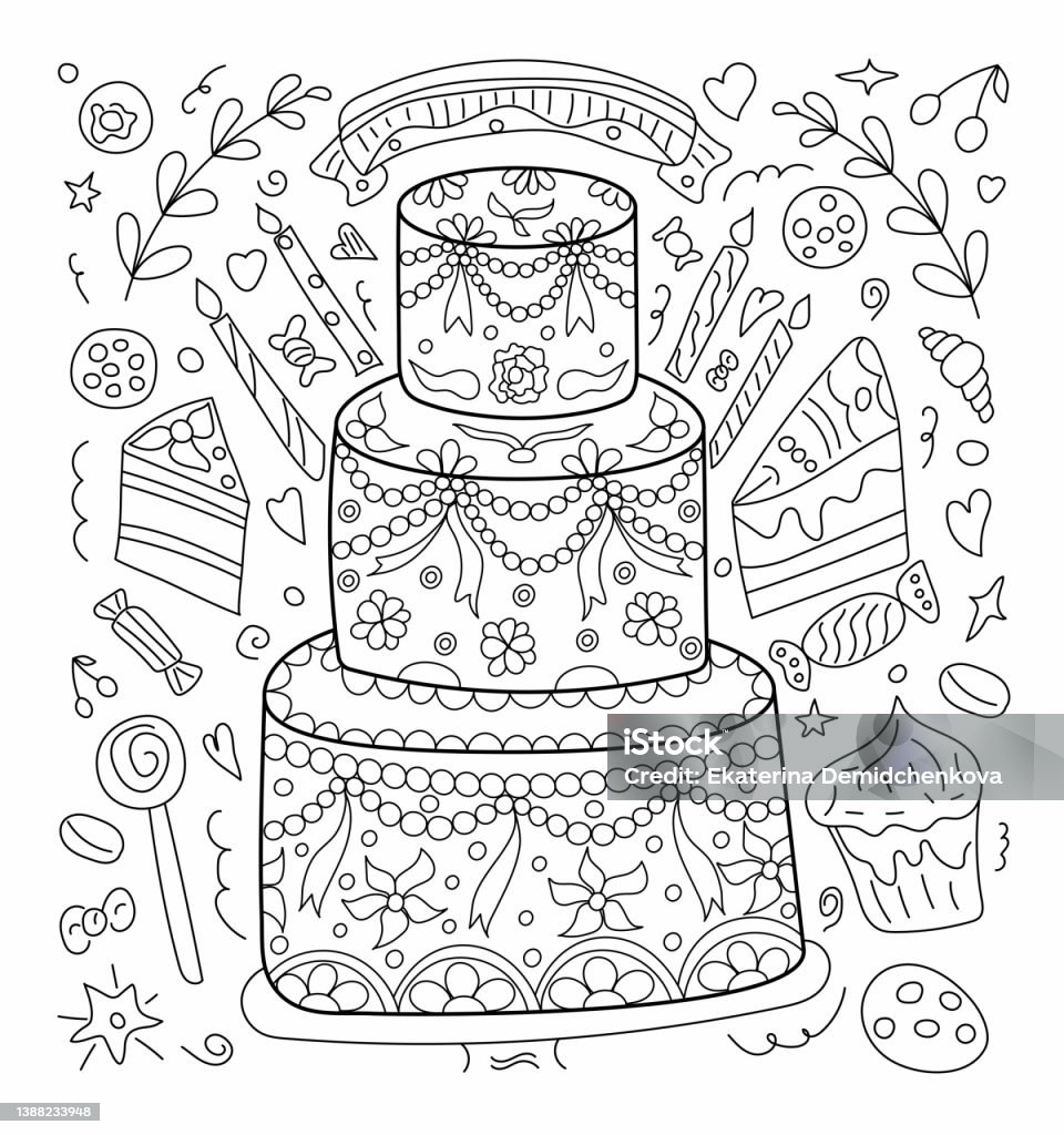 Cake Colorless Cake And Sweets Candies Cookies Colorless Linear Stock Illustration ...