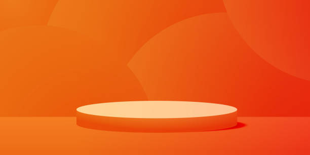 vektorrealistische podiumsplattform mit orangen farben in abstrakter bühne für produktplatzierung und display. - orange stock-grafiken, -clipart, -cartoons und -symbole