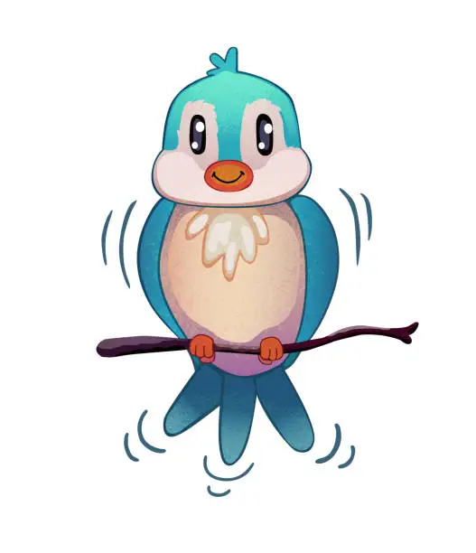 Vector illustration of Cute Cartoon Bird On the Branch Vector Illustration, Animal Mascot Character