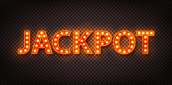 Vector realistic isolated neon marquee text of Jackpot on the transparent background.