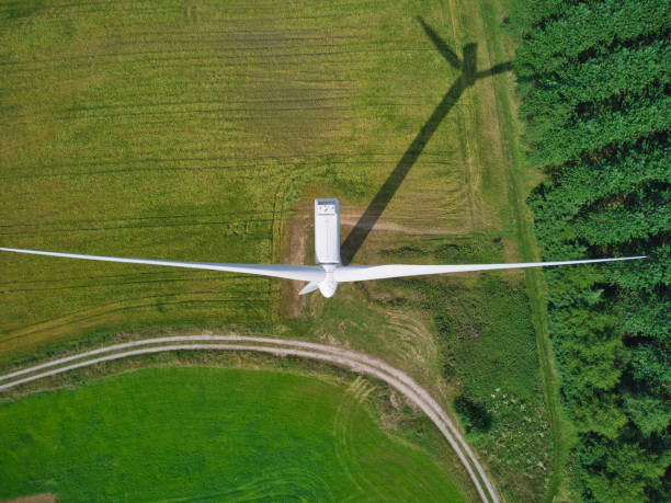 istock Top down aerial view of wind turbine 1388238358