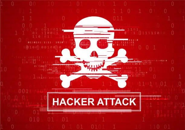 Vector illustration of Jolly Roger - red screen hacker attack