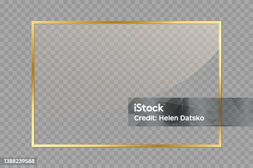 istock Gold photo frame with glass effect on transparent background. Vector Illustration. JPG 1388239588