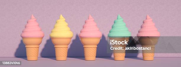 Ice Cream And Cone Minimal Summer Concept Lilac Background Stock Photo - Download Image Now