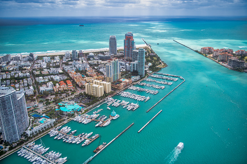 Aerial view of Miami Beach and South Pointe Park, Florida