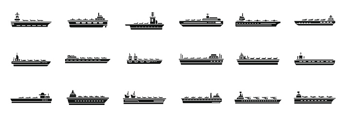 Aircraft carrier icons set simple vector. Army carrier. Air battleship