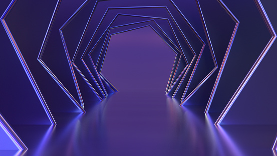 3d rendering of exhibition background iridescent tunnel corridor abstract modern architecture