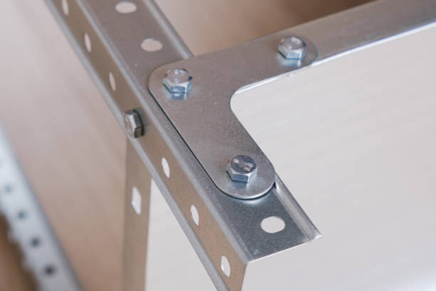 istock Metal L-shaped corner bracket for fixing parts of a prefabricated structure 1388245748