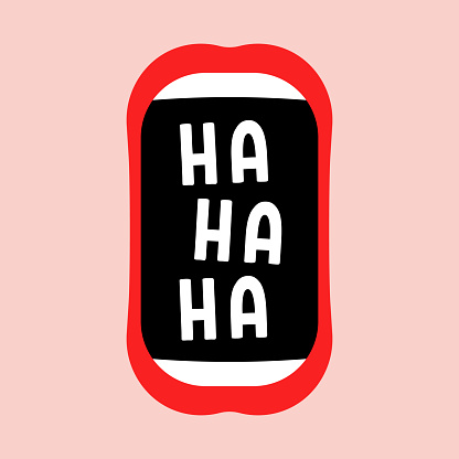 abstract cartoon mouth with hahaha text. flat simple style element graphic art design