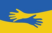 Handumarmungen mit ukrainischer Flagge Unterstützung Ukraine