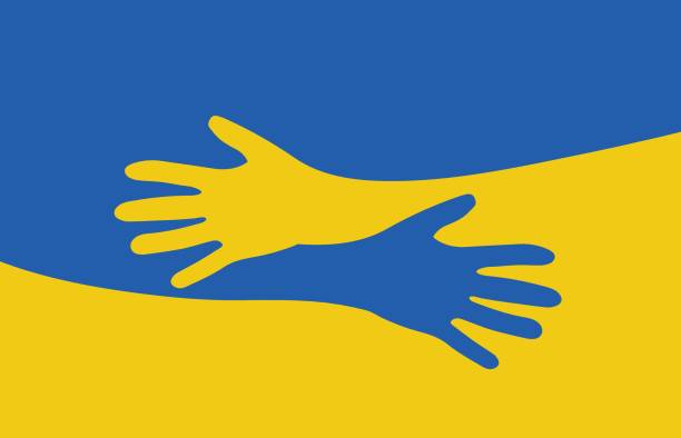 ilustrações de stock, clip art, desenhos animados e ícones de hand hugs with ukrainian flag support ukraine - ucrania