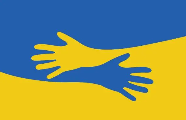 Vector illustration of Hand hugs with Ukrainian Flag Support Ukraine