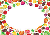 istock Hand-drawn watercolor vegetable frame border. Ingredients such as carrot, beetroot, cabbage and chili. Cute kidcore illustration, for farmers market, products design, stickers or postcards 1388251810