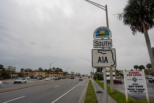 A1A highway Florida, USA.March 10, 2022:A1A highway through Miami city Florida, USA