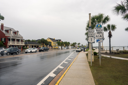 A1A highway Florida, USA.March 10, 2022:A1A highway through St. Augustine Florida, USA