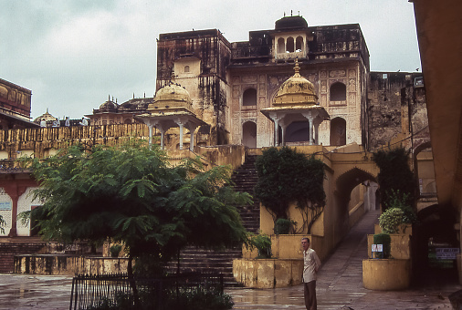 Amber, Jaipur, India - aug  04, 1996:  palaces within the outer walls of the mighty Amber Fort in Amber, near Jaipur.   Vintage photo. Historical archive photo.