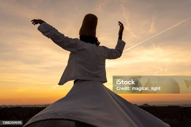 Sunset And Whirling At The Sea Sufi Sufi Whirling Is A Form Of Sama Or Physically Active Meditation Which Originated Among Sufis Stock Photo - Download Image Now