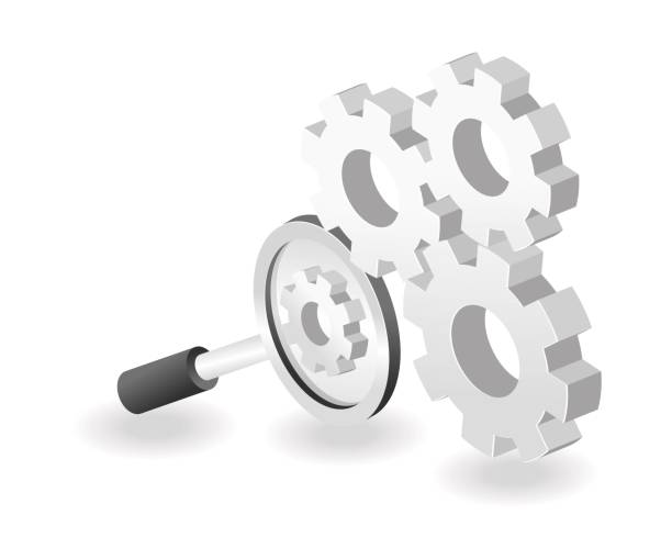 istock Flat isometric concept illustration. Gear of the maintenance search process 1388263722