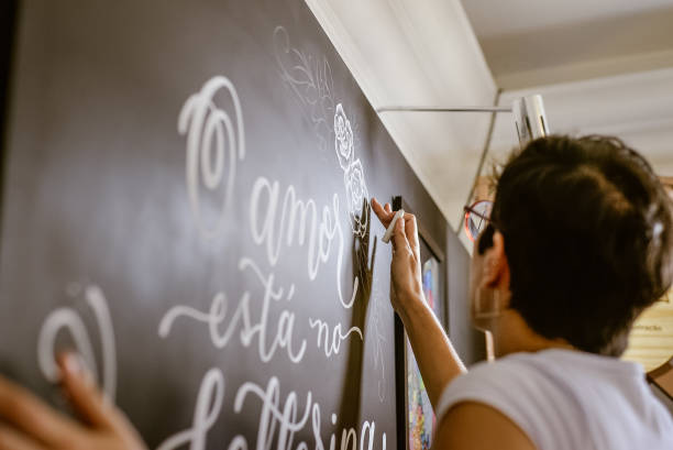 istock lettering. closeup of the drawing using chalk. 1388264990