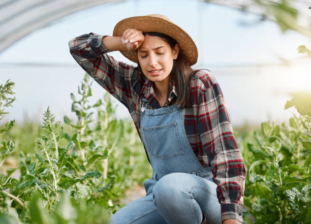 Shot of a young woman looking exhausted while working on a farm
