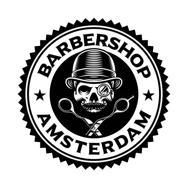Vector illustration of Vintage logo template barbershop with a skull