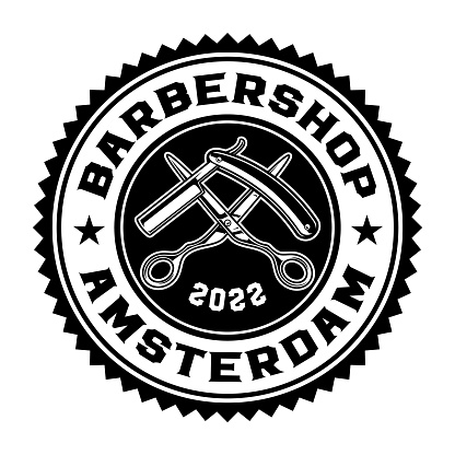 Black and white vintage barbershop emblem