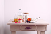 Natural Cosmetic Ingredients On A Rustic Table