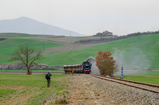 Characteristic steam train in Val d'Orcia