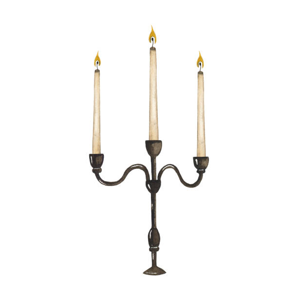 istock Watercolor candle holder isolated on white background. Home light decor candelabrum illustration 1388269763