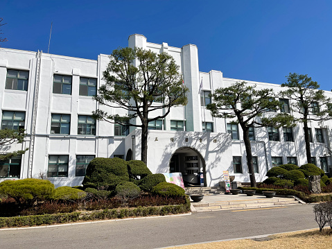 Seoul, Korea - March 28th 2022, Its the main building of Jeongdok Library in Samcheong-dong, Seoul Korea.