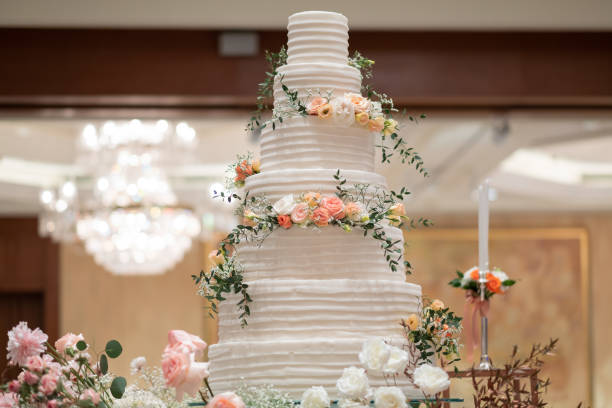 istock Beautiful wedding cake with blur background 1388271007