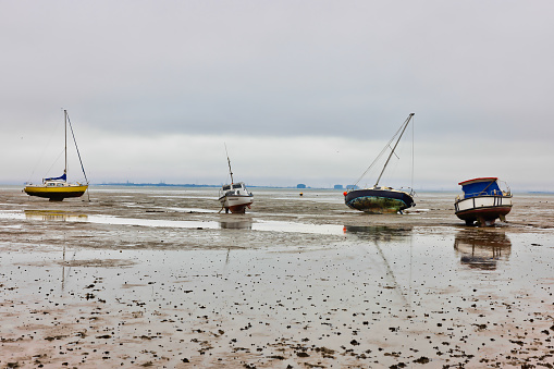Southend-on-Sea beach on a foggy day at Low tide