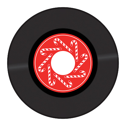 Vector illustration of a 45 rpm record with candy canes on the label.