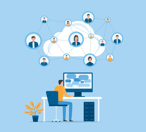 illustrations, cliparts, dessins animés et icônes de les gens d’affaires travaillant sur la connexion en ligne sur le réseau de technologie cloud et le concept de réseau social - wireless network