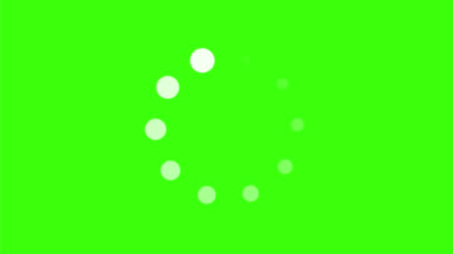 Animation of white dot icon that are arranged around each other in a circle on green screen. Indicator for loading progress. Seamless looping. Video animated background.