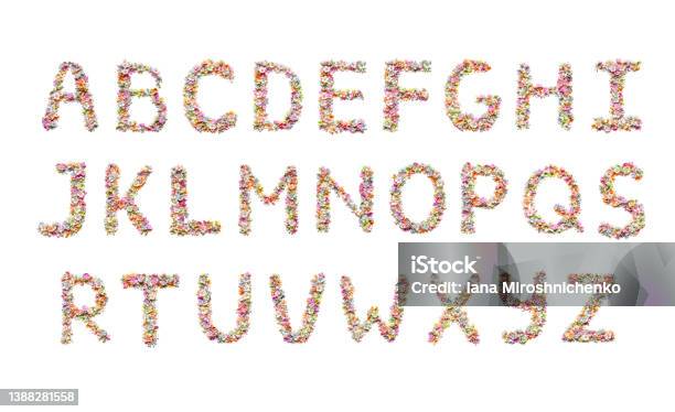 Flower Font Alphabet For Kids Holiday Design Made From Beautiful Flowers Stock Photo - Download Image Now