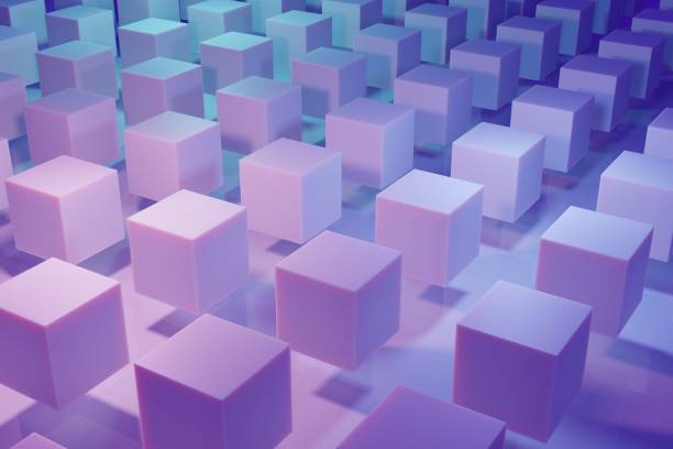 istock Geometric cubic pattern background with neon color and shadows 3d illustration 1388281868