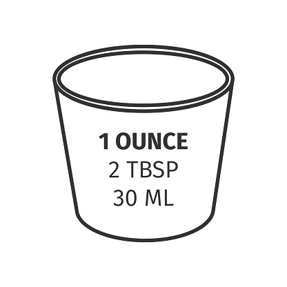 Fluid ounce glass converted to tablespoons and milliliters. Unit of volume for measuring liquids isolated on white background. Cookbook infographic. Vector outline illustration