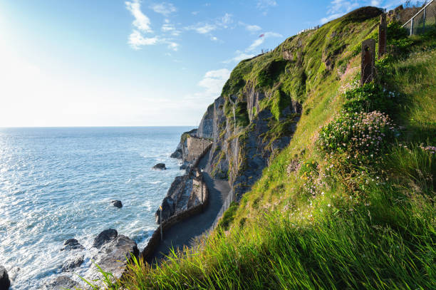 Ilfracombe beach in Exmoor, North Devon, UK Walking route Ilfracombe beach, cliffs, view of the sea and stones, selective focus Devon stock pictures, royalty-free photos & images