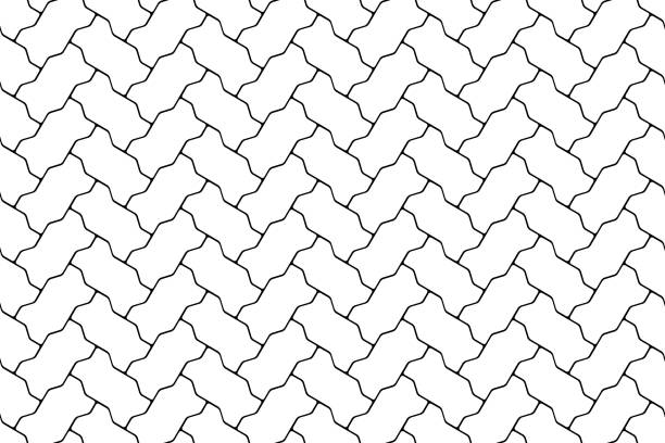 ilustrações de stock, clip art, desenhos animados e ícones de white seamless herringbone pattern of pavement with interlocking figured blocks - driveway brick paving stone interlocked