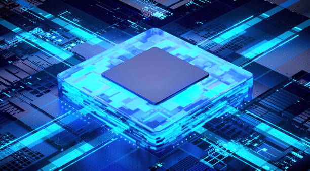 istock 3D rendering of cyberpunk AI. Circuit board. Technology background. Central Computer Processors CPU and GPU concept. Motherboard digital chip. Tech science background. 1388283041