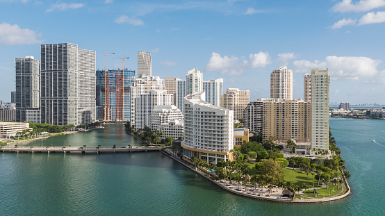Aerial view of Brickell and Brickell Key, Downtown Miami, Florida.