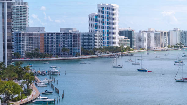 istock Miami Waterfront  aerial view over marina packed with yachts. 1388288019