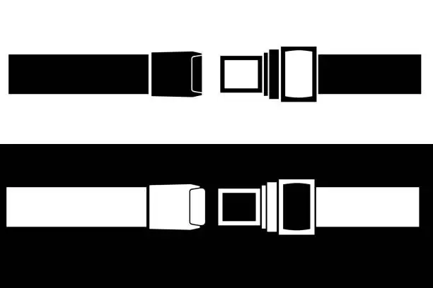 Vector illustration of Simple Vector Set Black and White Safety Belt, Lock and Opened, Isolated on White