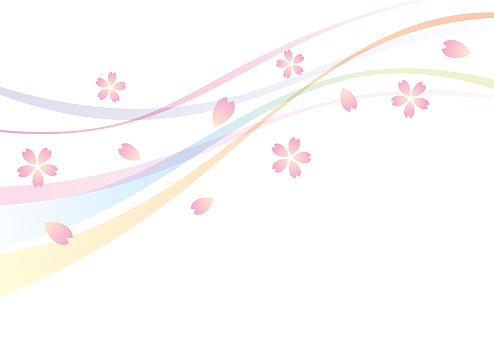 Japanese background of cherry blossoms dancing in the wind, vector illustration.