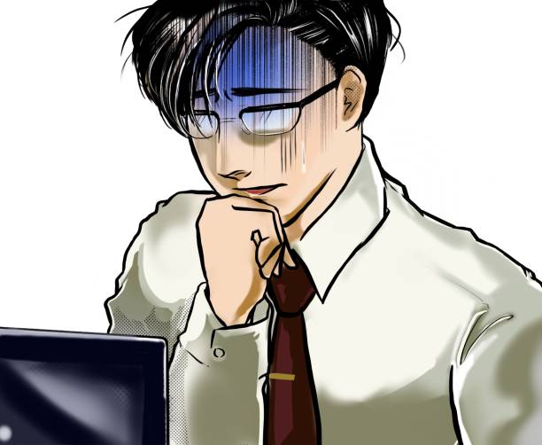 A cartoon-style illustration of a young office worker wearing glasses who is shocked and pale when he sees a computer screen infected with a virus. A cartoon-style illustration of a young office worker wearing glasses who is shocked and pale when he sees a computer screen infected with a virus. cartoon of sweatshop stock illustrations